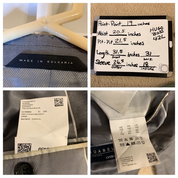 Boss Hugo Guabello Grey double vented blazer jacket size 42L 2 button closure - Picture 17 of 17